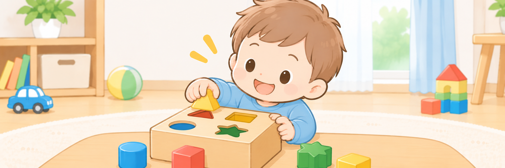 型はめパズルで遊ぶ男の子