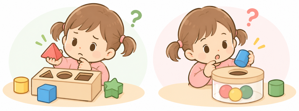 考えて遊ぶ女の子のイラスト