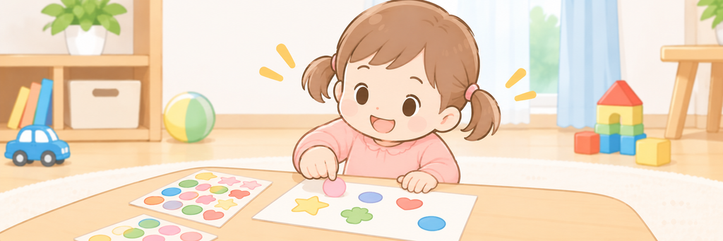 シールで遊ぶ女の子