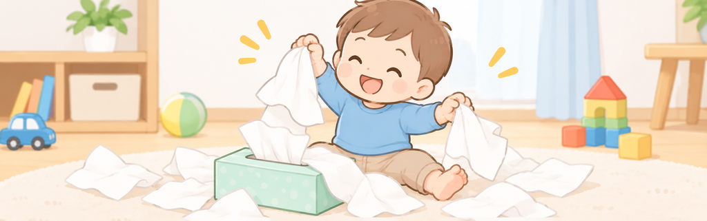 ティッシュ遊ぶ男の子
